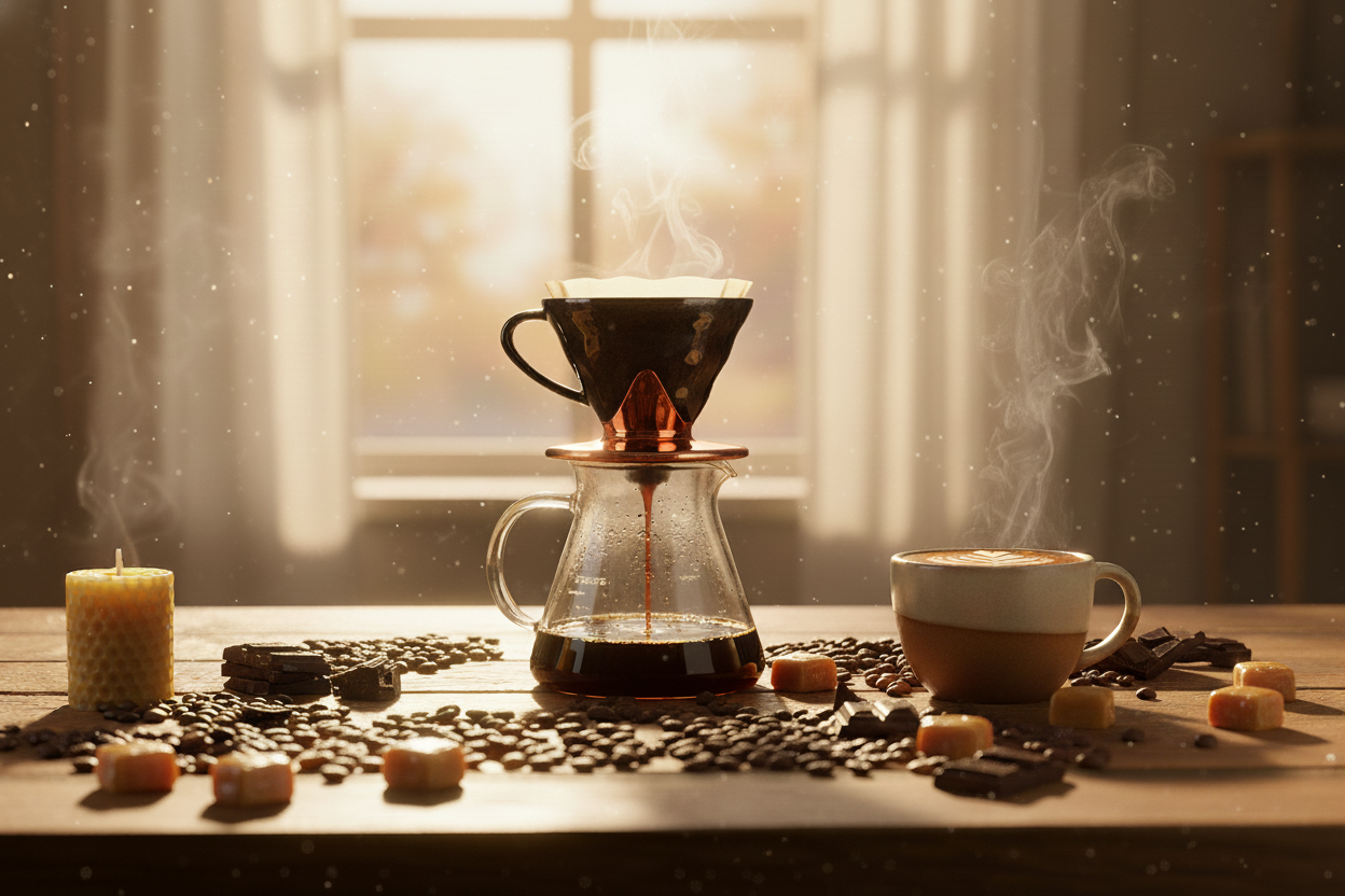 Cozy morning coffee scene