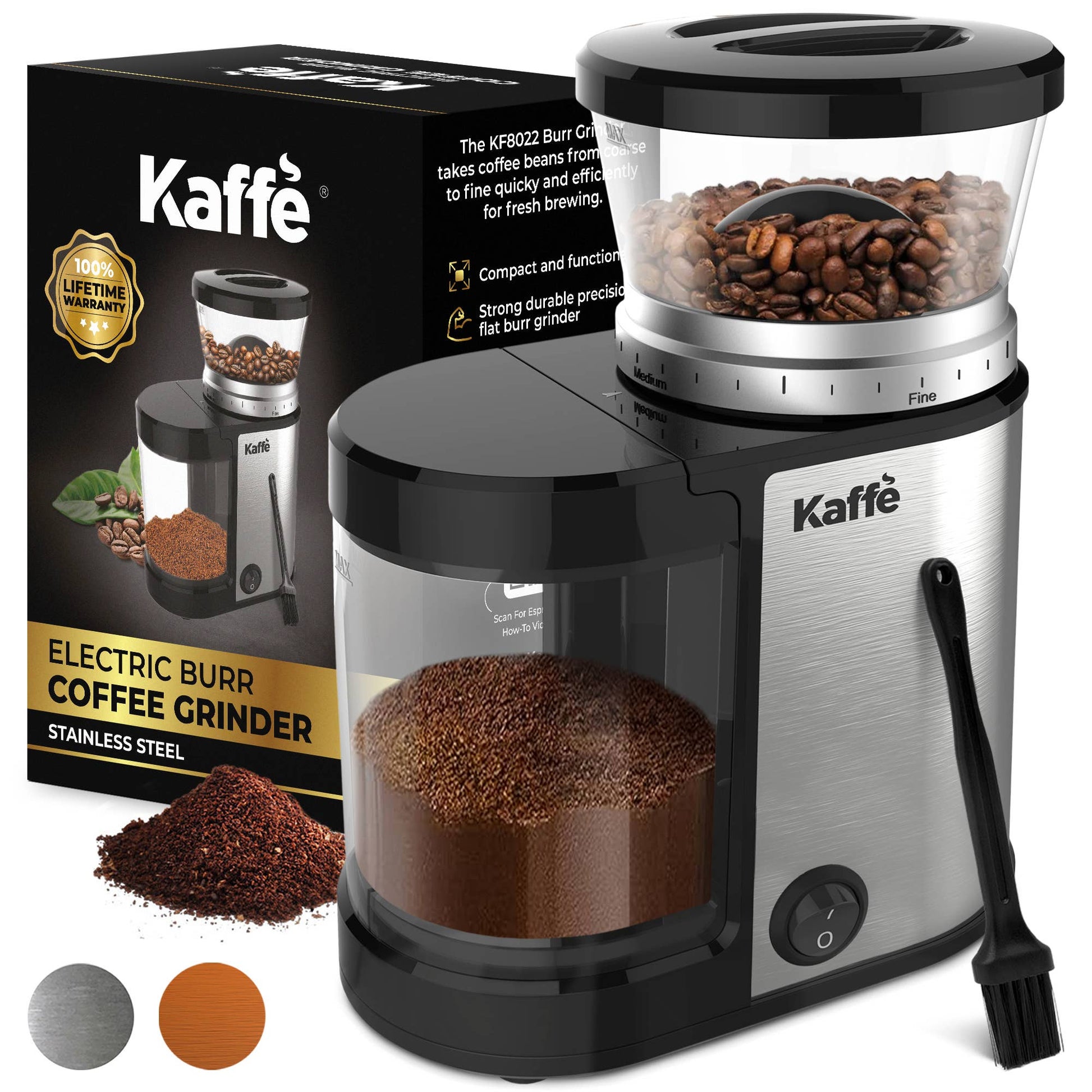 Kaffe Electric Burr Coffee Grinder Stainless Steel oz