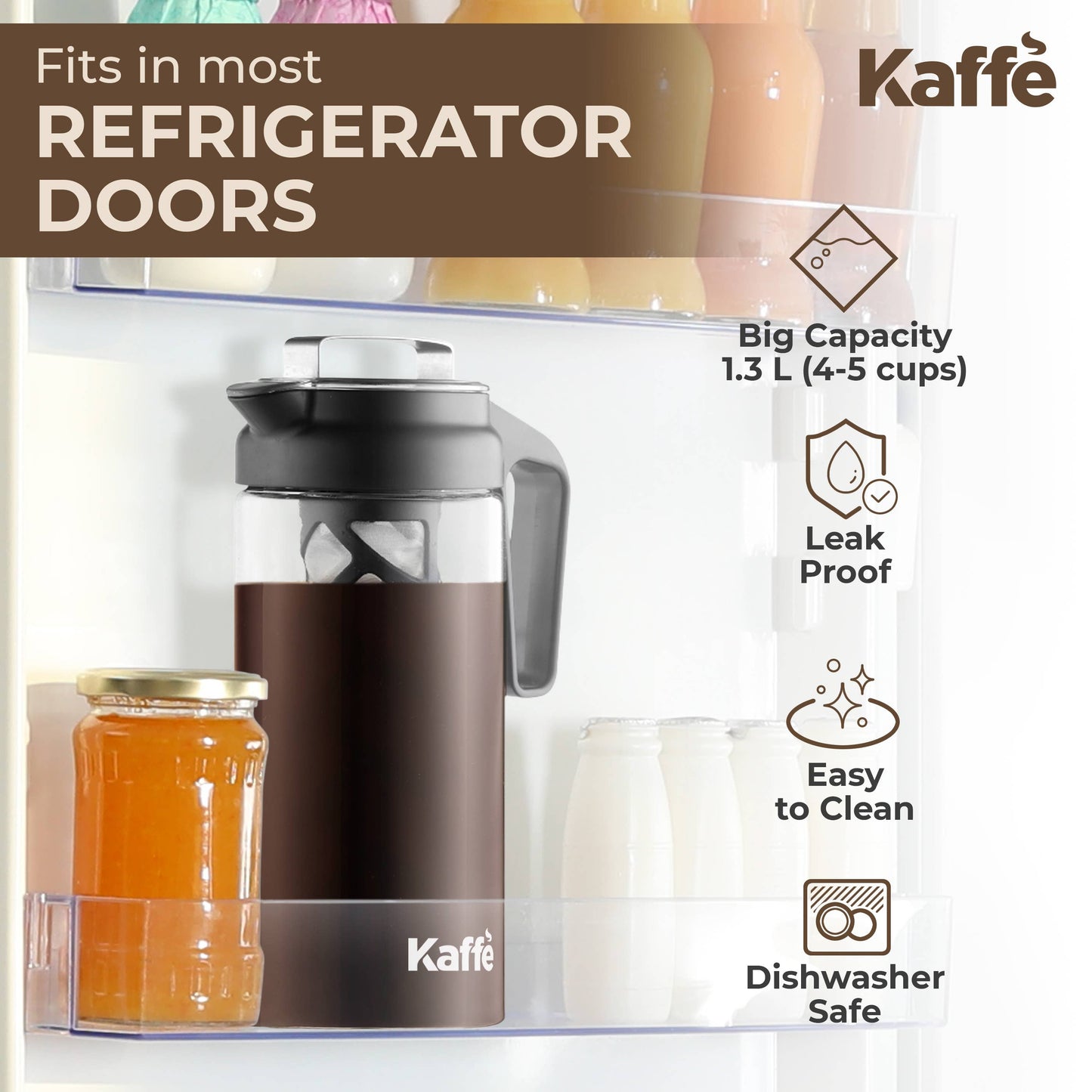 Kaffe Cold Brew Coffee Maker, Glass Coffee Pitcher. 1.3L