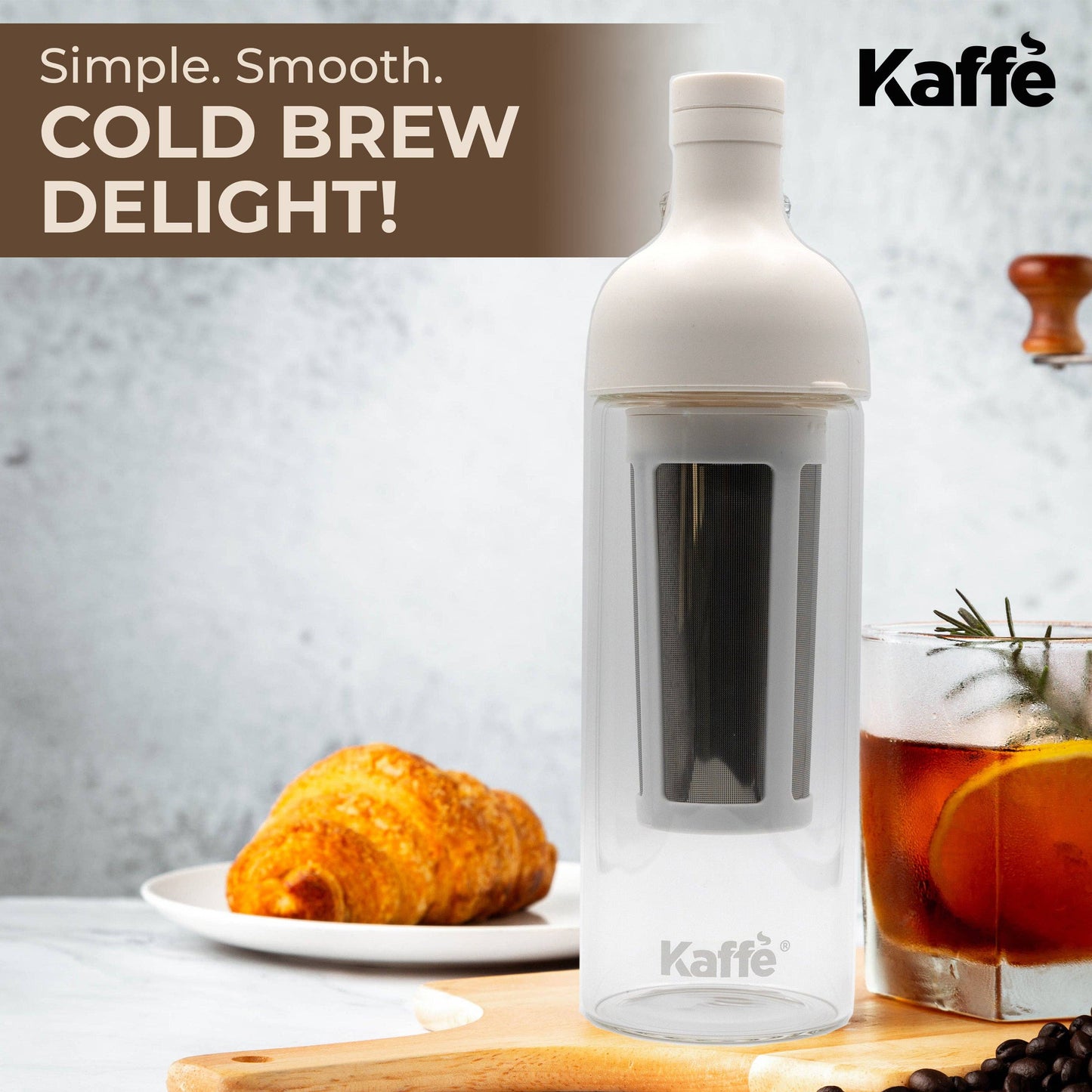 Kaffe Cold Brew Coffee Maker, Glass Coffee Pitcher. 1L