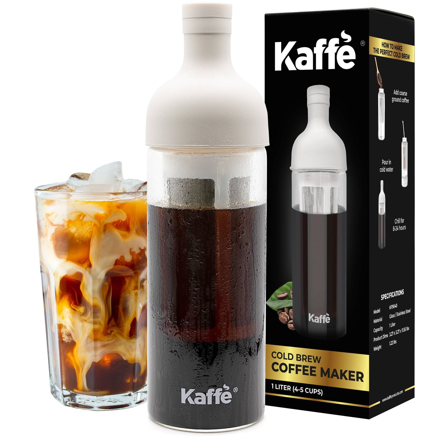 Kaffe Cold Brew Coffee Maker, Glass Coffee Pitcher. 1L