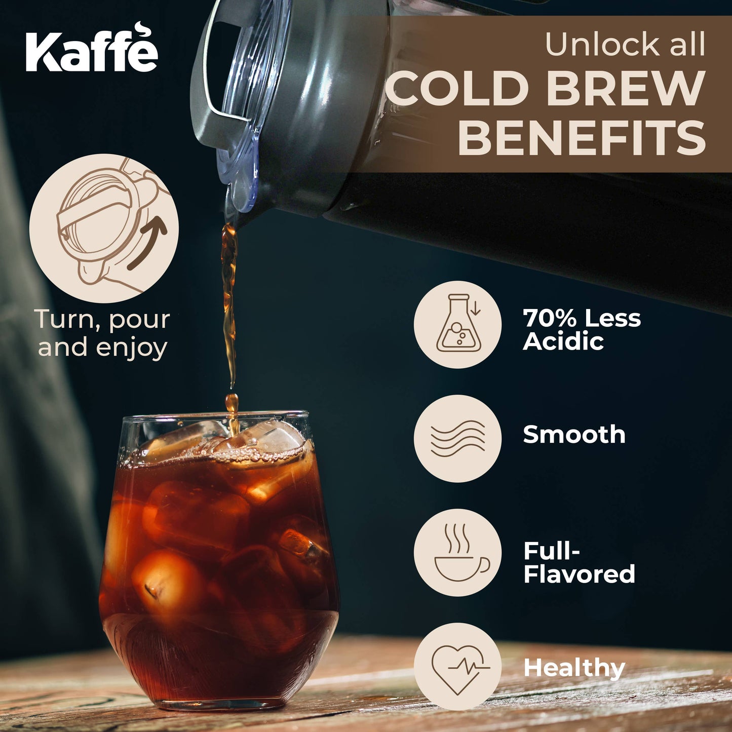 Kaffe Cold Brew Coffee Maker, Glass Coffee Pitcher. 1.3L