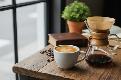 Finished espresso in cafe setting