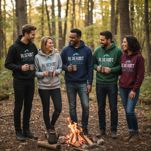 Group of men and women wearing hoodies in different colors